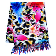 DEIA Black Floral Mixed Cashmere Blend Scarf - Sustainable & Soft