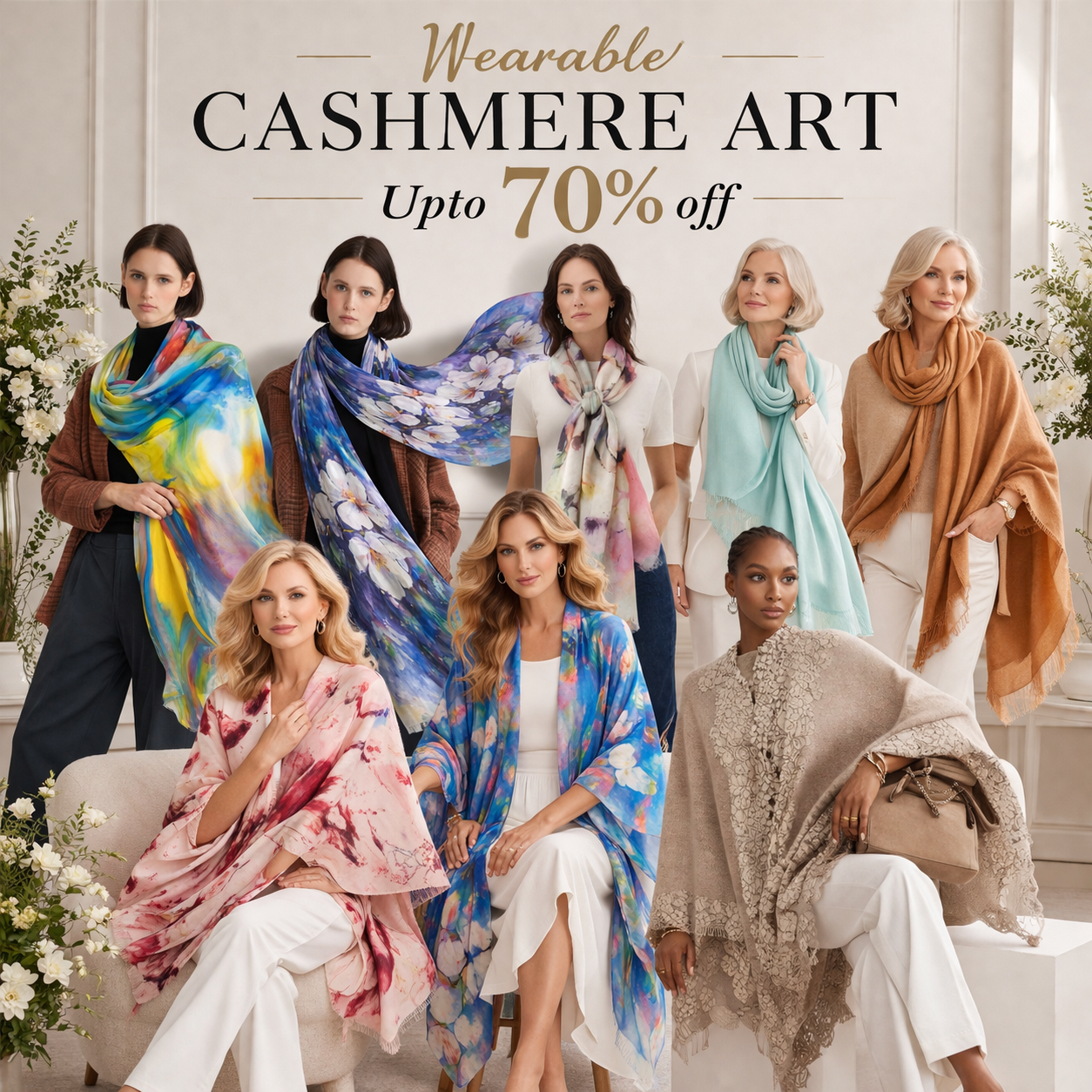 Cashmere Printed Wearable art Julian Scarf-More Designs Available