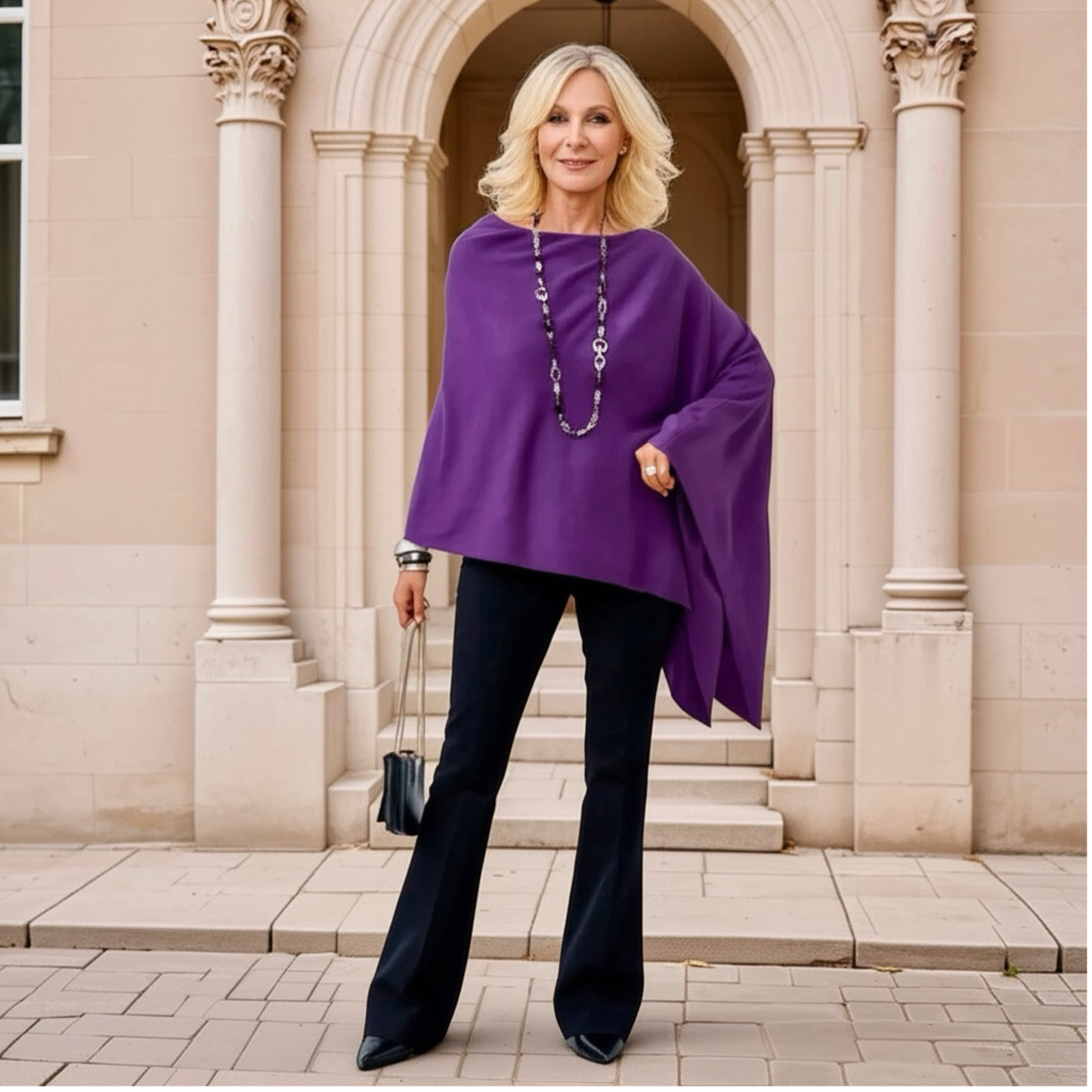 Purple 100% Cashmere Wool Oversized Julian Poncho