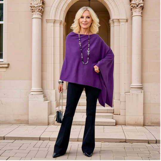 Purple 100% Cashmere Wool Oversized Julian Poncho
