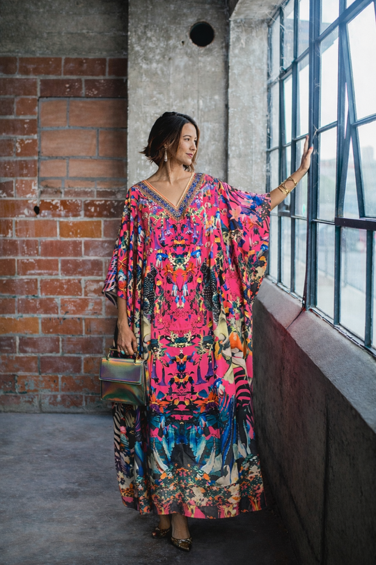 Royalz Maya Silk Mix Bling Kaftan.         Sizes Available AU 12-32