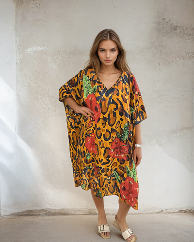 Maya Rayon Animal footprints Kaftan Top - One size fits all