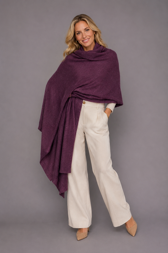 Cashmere Heather Plum Luxe Julian Travel Wrap