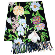 DEIA Black Floral Mixed Cashmere Blend Scarf - Sustainable & Soft