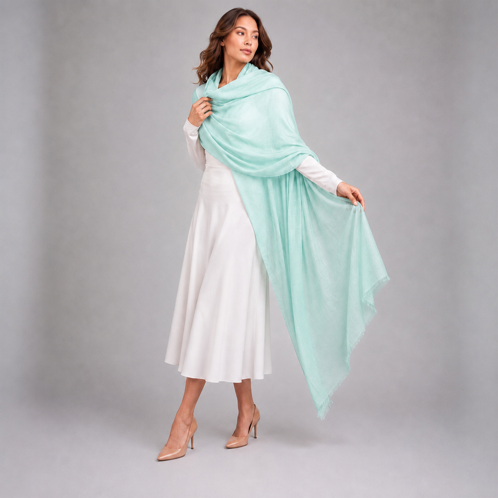 Sea Mist Julian 100% Ultra fine cashmere oversized scarf/ wrap/ shawl