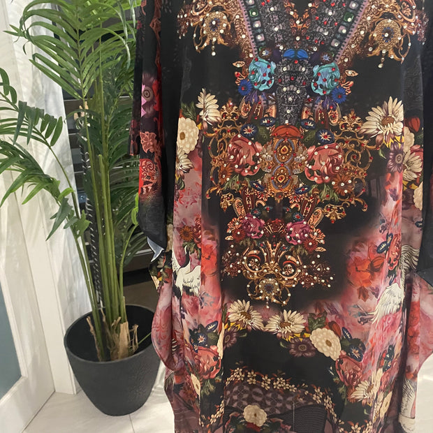 Kyra Black floral Embellished Tunic Top AU 12-22