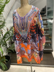 Kyra Relax Fit Bohemian Sheer Embellished  Kaftan Top One Size 10 to 22