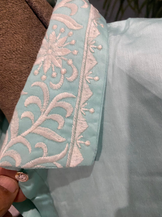 Pistachio Coco Bella MIDI Embroidered Shirt Kaftan Dress