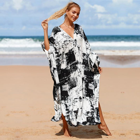 Maya White Tropical Loose, Casual Kaftan -  AU 8-20