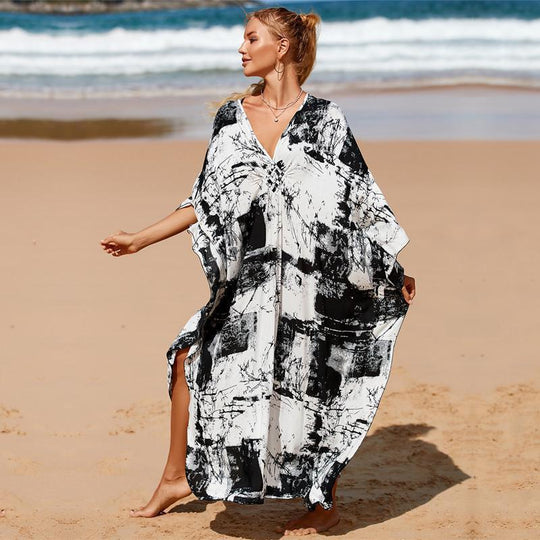 Maya White Tropical Loose, Casual Kaftan -  AU 8-20