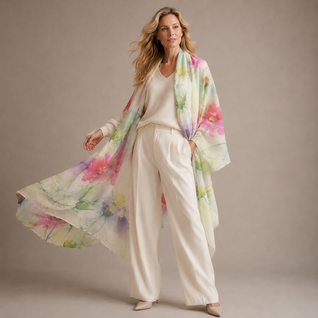Cashmere Printed Wearable art Julian Ultralight Scarf-More Designs Available