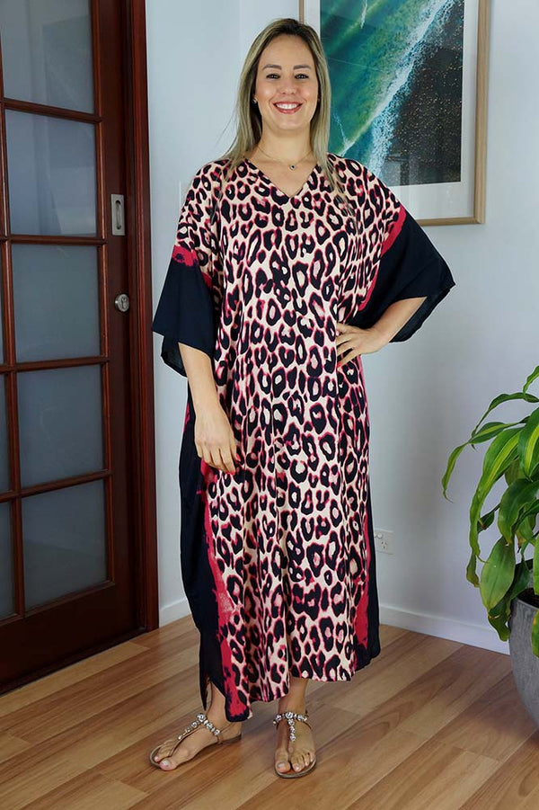 Animal Print Rayon Maya Kaftan Dress One Size Fits All 16 to 26