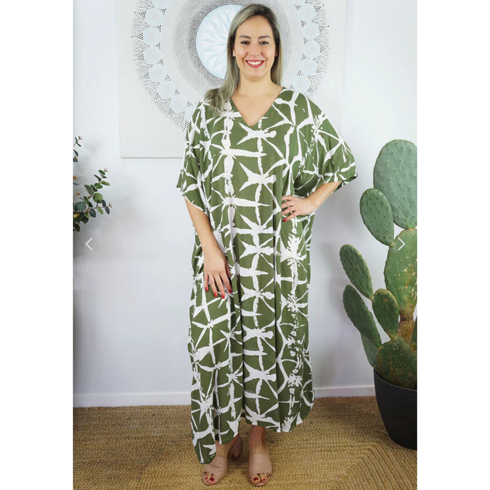 Animal Print Rayon Maya Kaftan Dress One Size Fits All 16 to 26