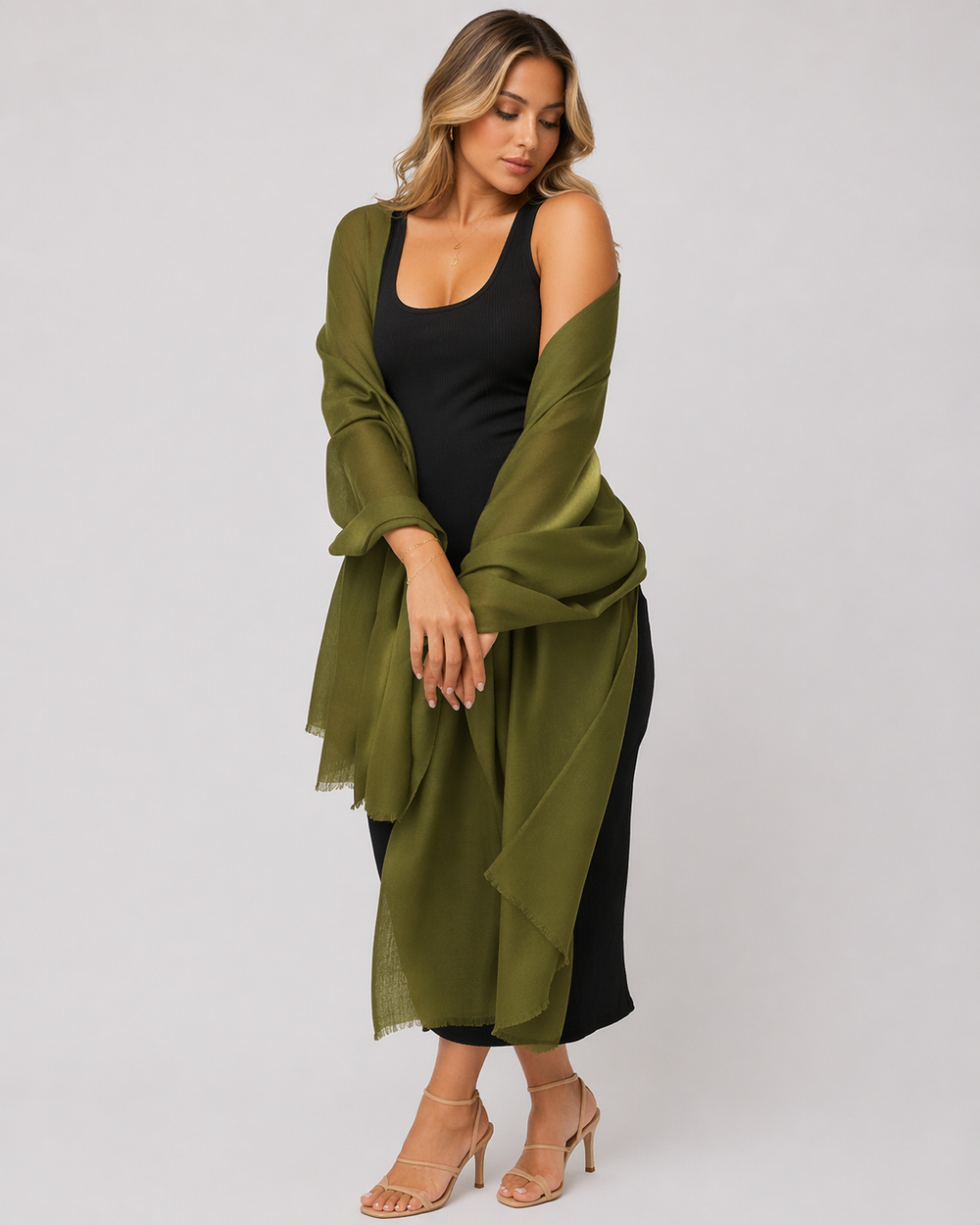 Olive Julian Oversized Feather light 100% cashmere scarf