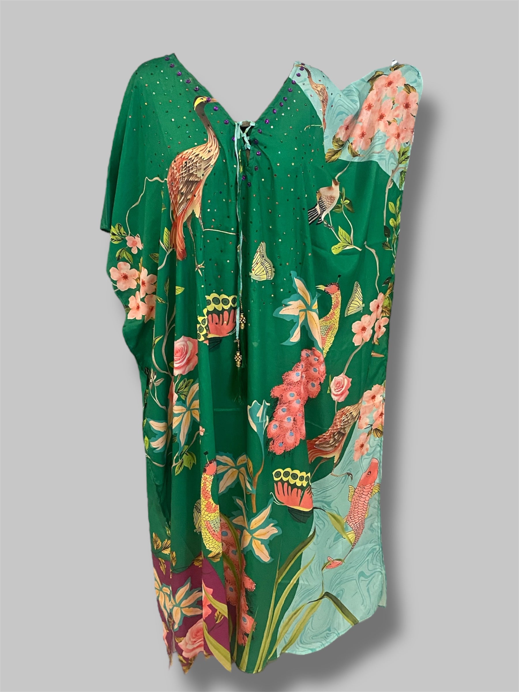 Green Micasso Maya Kaftan-Front tie with embellishments.Sizes Available AU 12-30