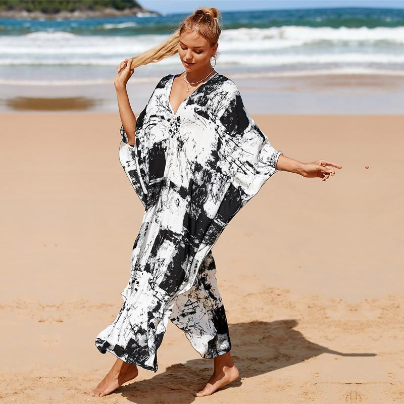 Maya White Tropical Loose, Casual Kaftan -  AU 8-20