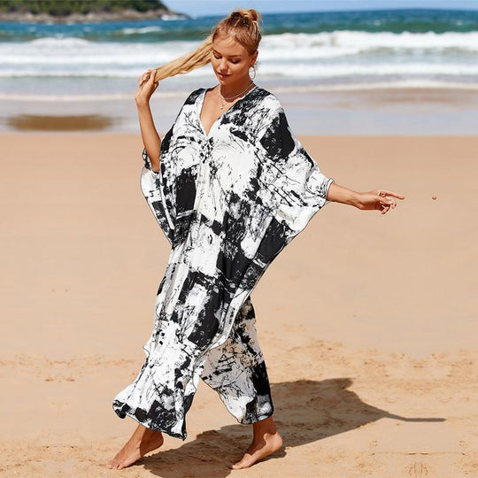 Maya White Tropical Loose, Casual Kaftan -  AU 8-20