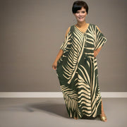 Green Cold Shoulder Maya Tropical Rayon Kaftan AU 8-30