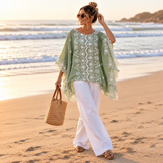 Matcha Embroidered Maya Top Tunic Kaftan O/S 14-22