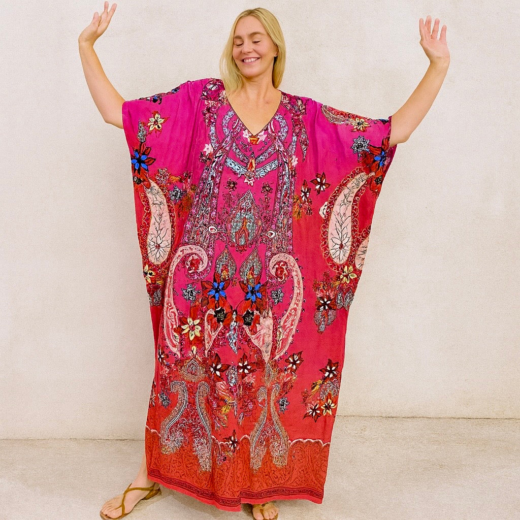 Maya Long Kaftan Hues of Fuchsia - Sizes Available AU 14-30