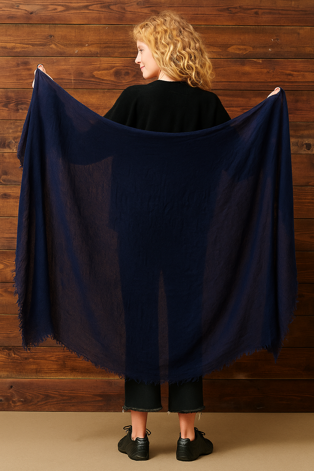 Navy Blue Julian Oversized handwoven pure cashmere scarf