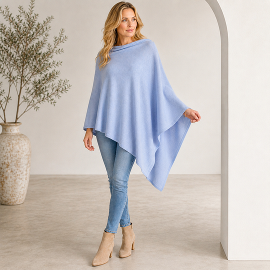 Ice Blue 100% Cashmere Oversized Julian Poncho
