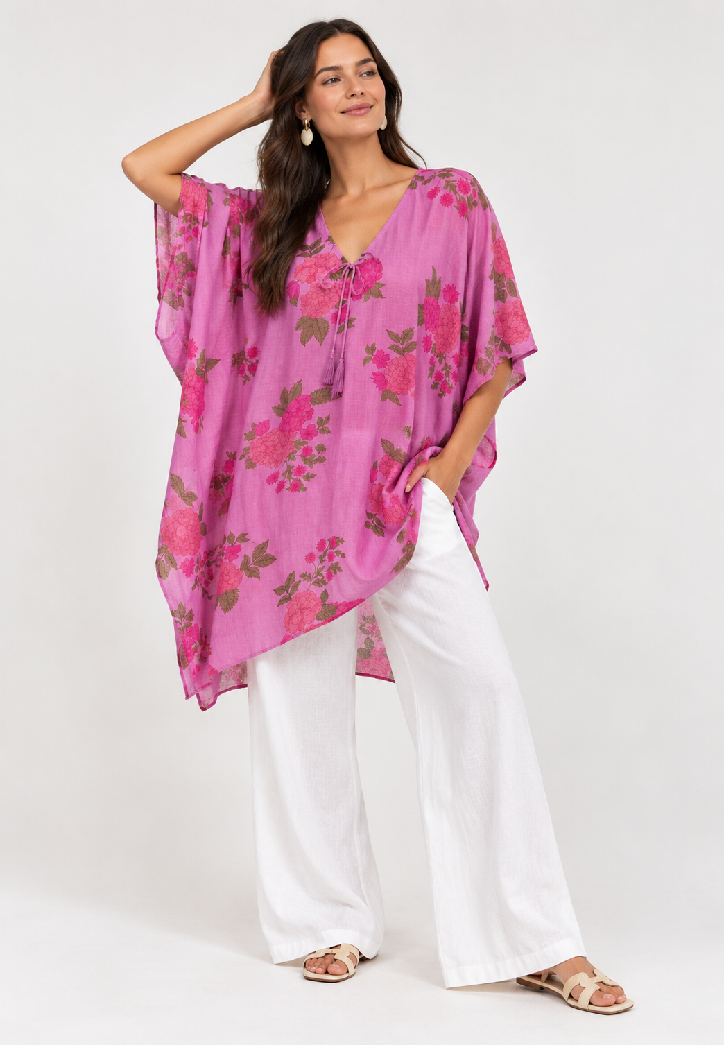 100% Cotton Maya Top Tunic Kaftan With Front Tie - O/S 14-26