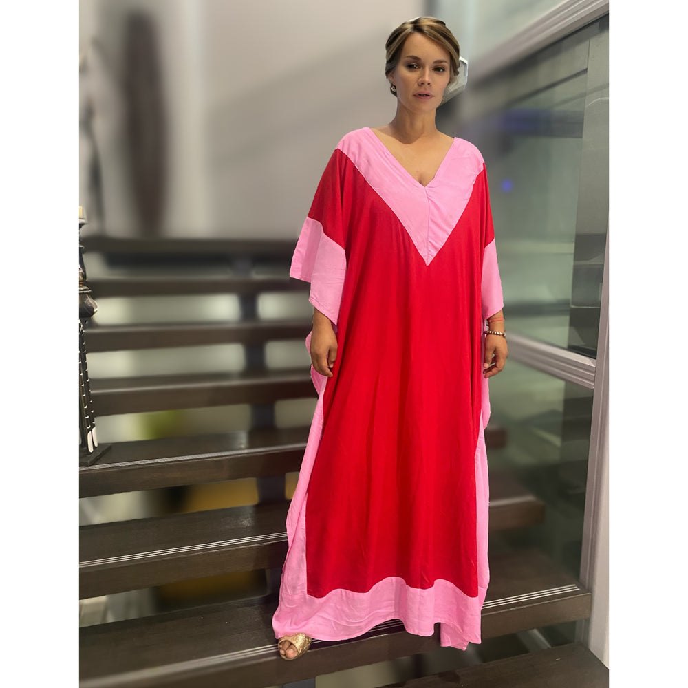 Red Bamboo Cotton Resort wear Kaftan