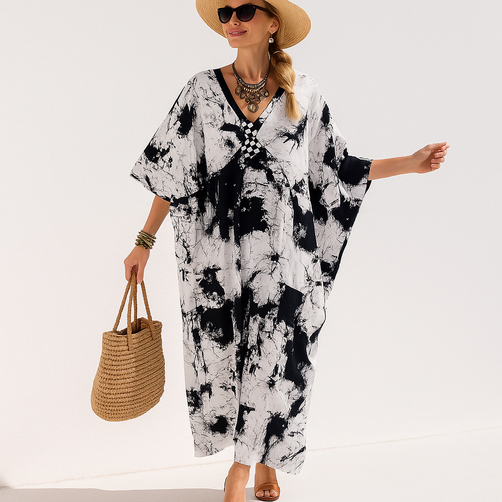 Maya White Tropical Loose, Casual Kaftan -  AU 8-20