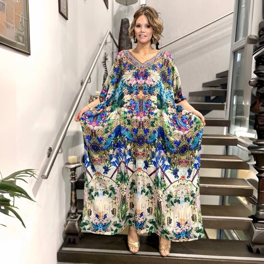 Royal Darls Maya Silk Mix Bling Kaftan.Sizes Available AU 12-32