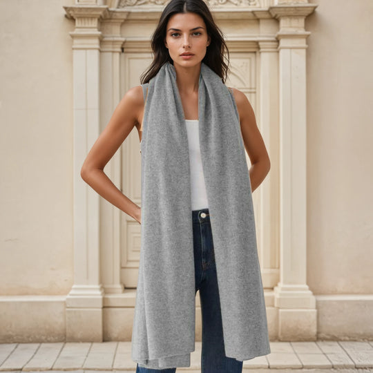 Julian Knitted Pure Grey Cashmere Shawl/ Wrap/ Scarf