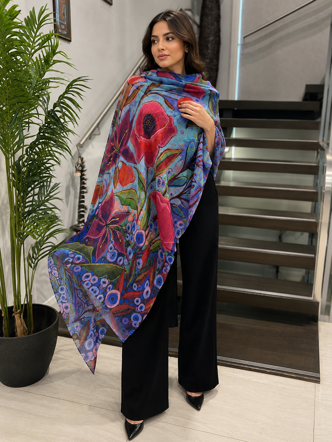 Artisans Print Pure Cashmere Julian Scarf Purple Maya
