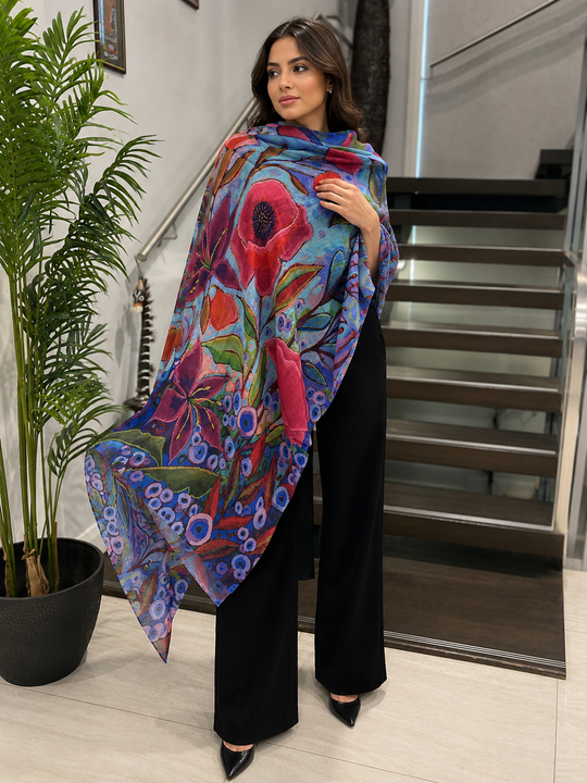 Artisans Print Pure Cashmere Julian Scarf Purple Maya