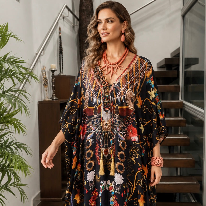 Coco Bella Black Mid Length Tunic Short kaftan  12-20