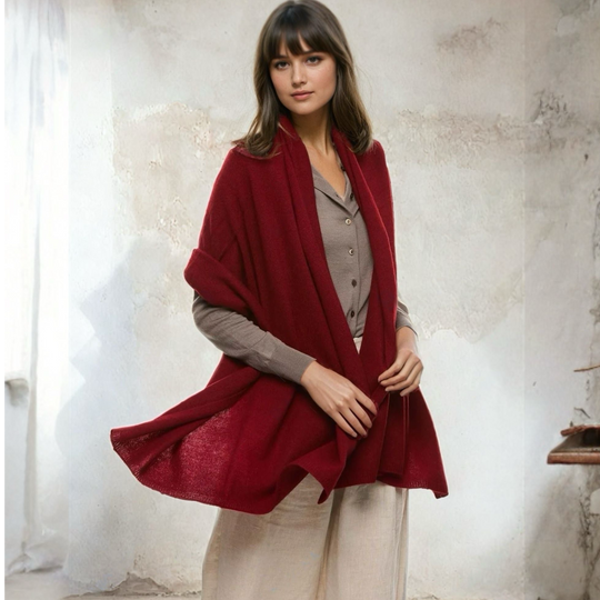 Wine 100% Cashmere 2 ply Julian Wrap/ Scarf-Extra Large
