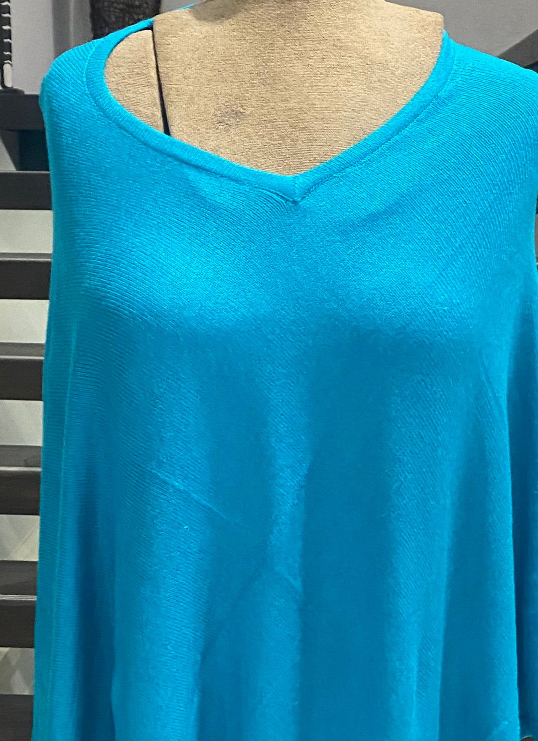Blue V Neck Julian 100% Cashmere Poncho