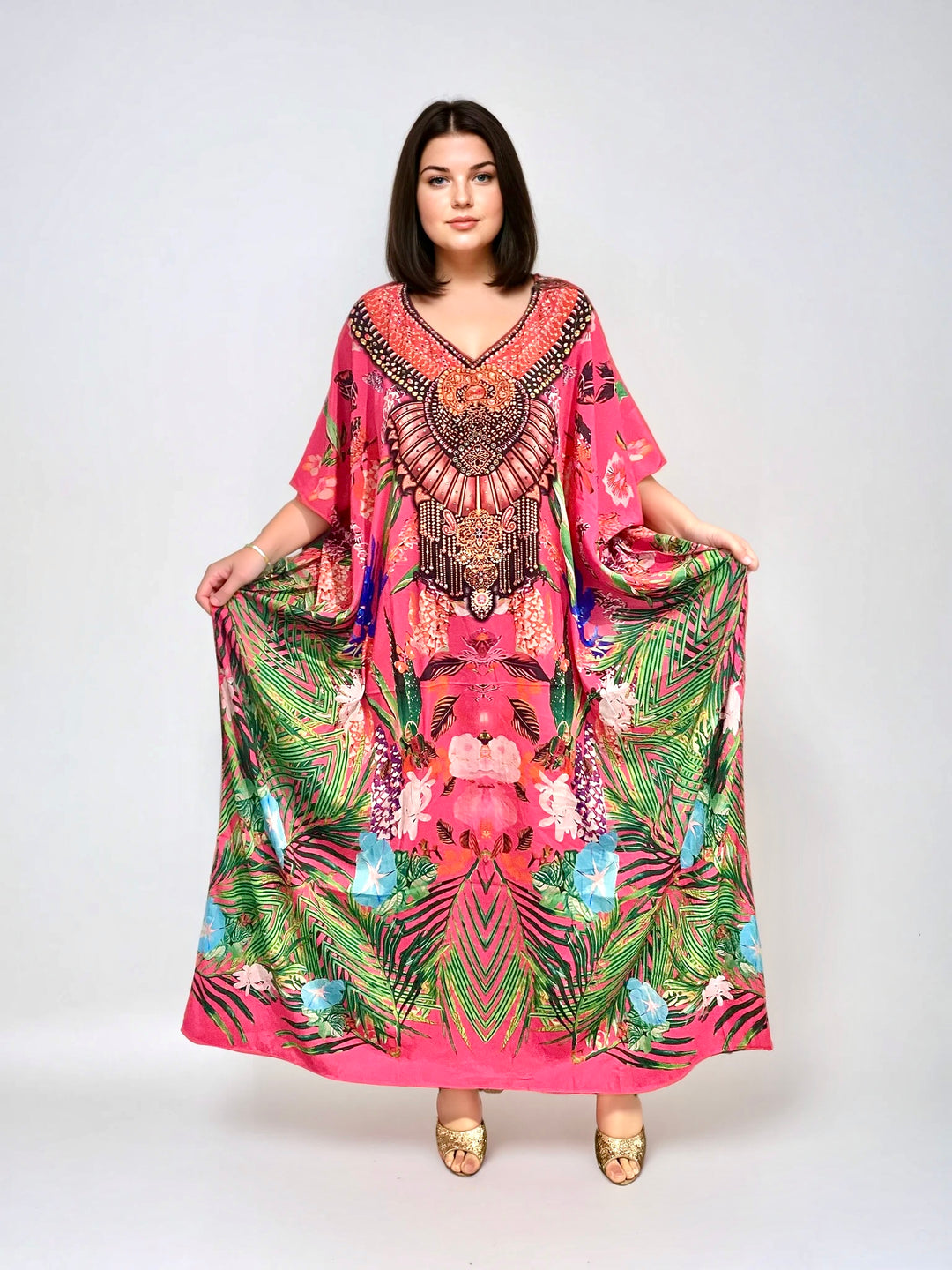 Maya Forest Fern Silk Mix kaftan Resort Wear-Sizes available Au12-32