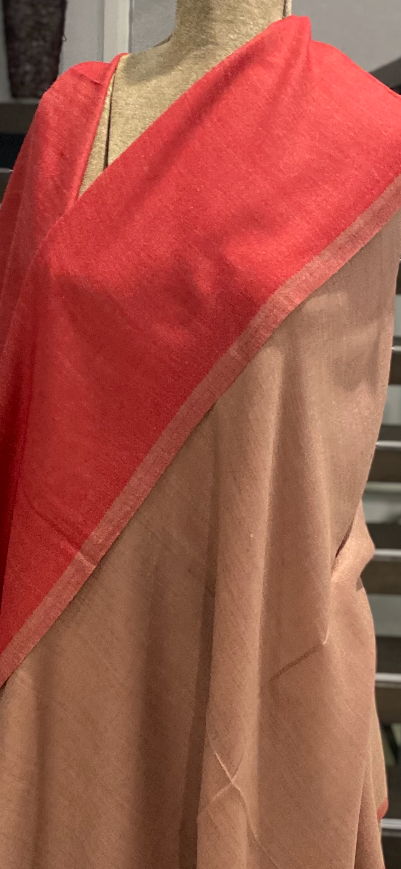 Natural & Rust Handwoven Pure Cashmere Julian Wrap Shawl.