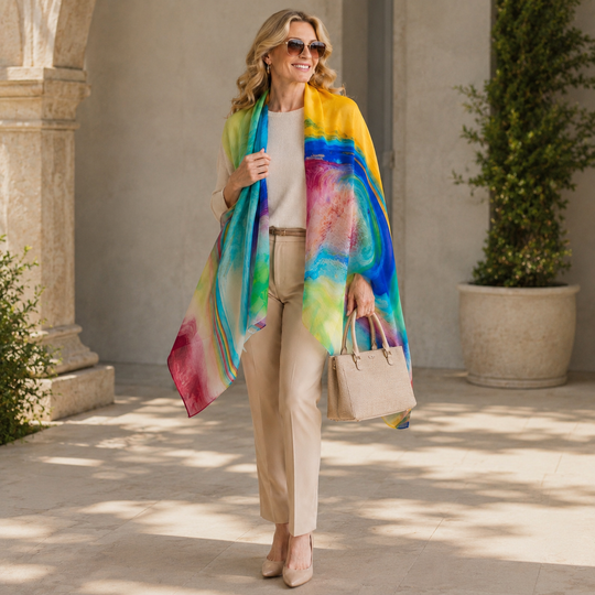 Cashmere Printed Wearable art Julian Ultralight Scarf-More Designs Available