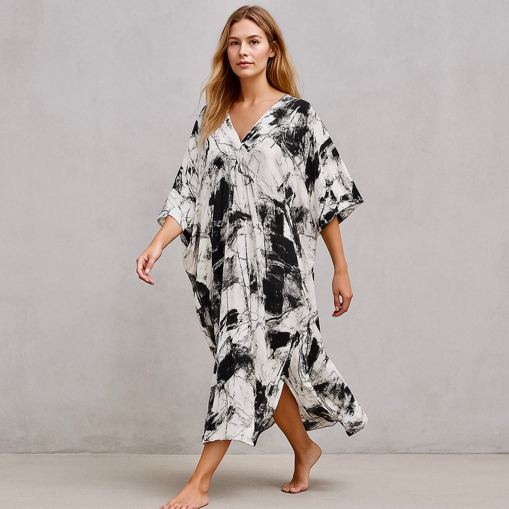 Maya White Tropical Loose, Casual Kaftan -  AU 8-20