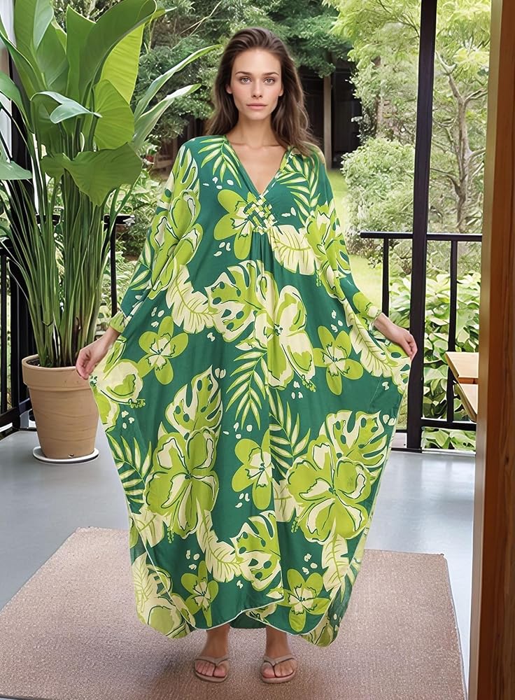 Tropical Resort Cotton Bamboo Maxi Dress