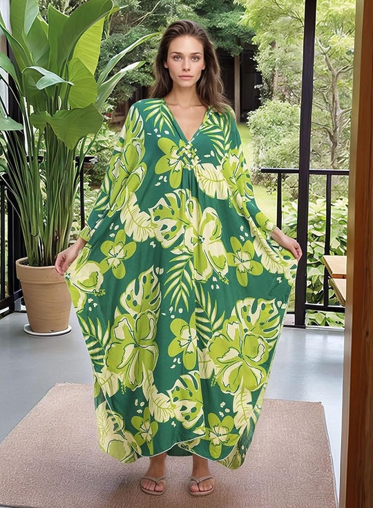 Tropical Resort Cotton Bamboo Maxi Dress
