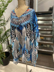 Kyra Relax Fit Bohemian Sheer Embellished  Kaftan Top One Size 10 to 22