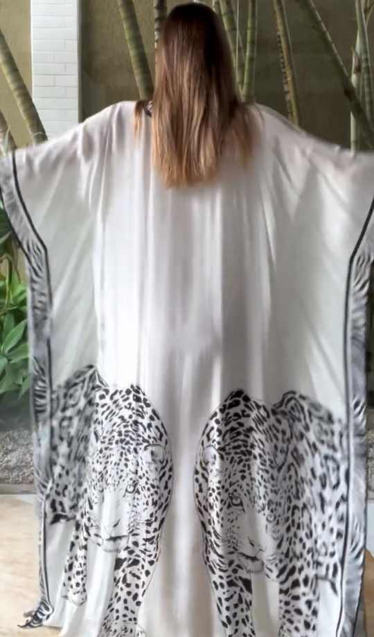 White Leopard 100% Silk Luxurious Coco Bella kaftan 12-20