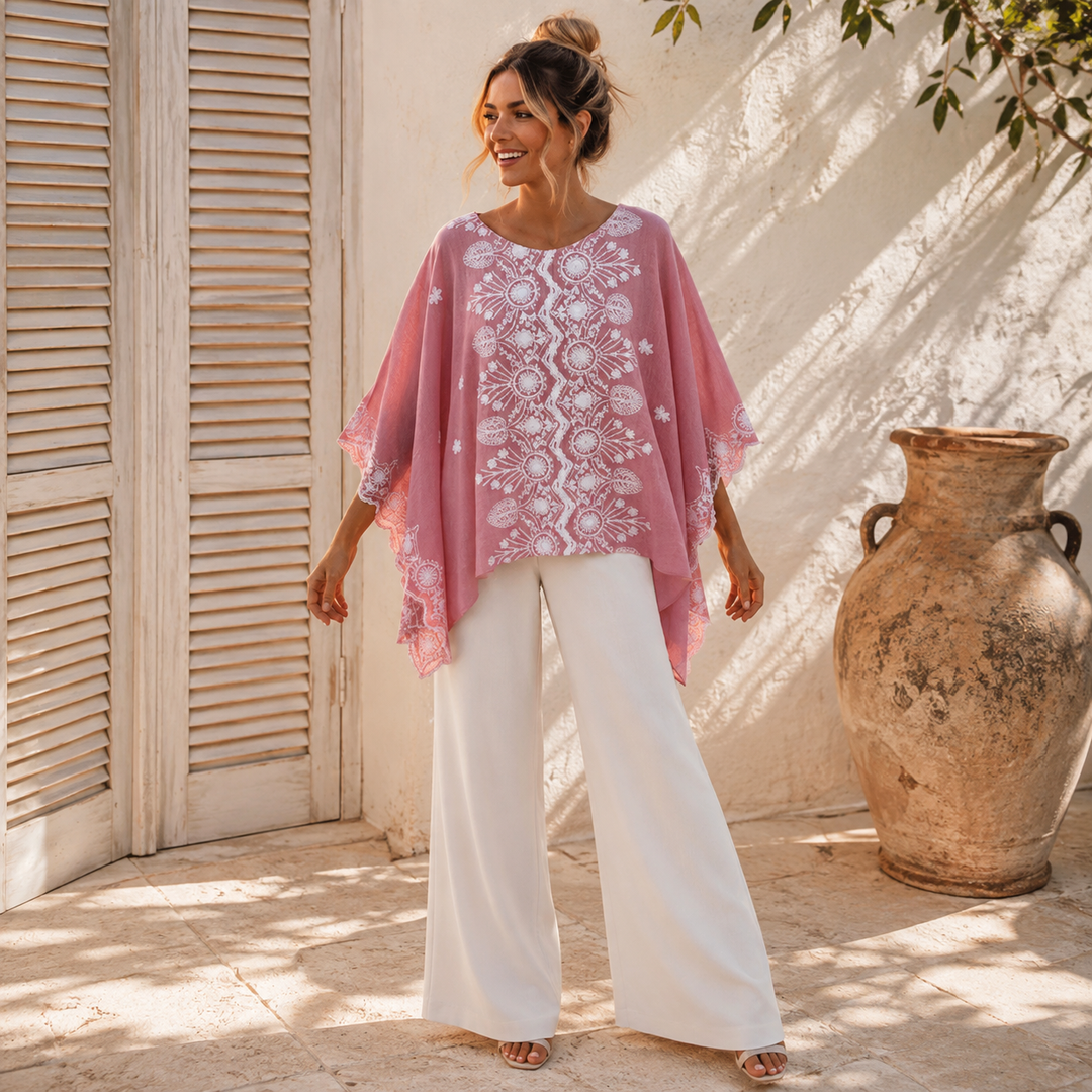Pink Embroidered Maya Top Tunic Kaftan O/S 14-22