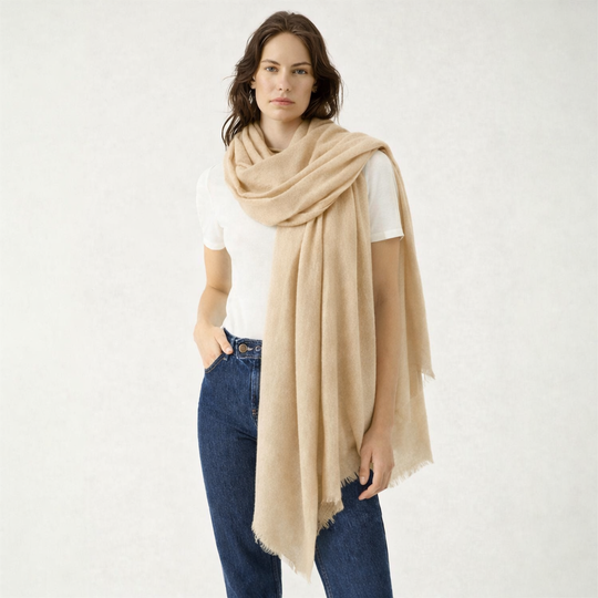 Beige Julian Quartz 100% cashmere oversized scarf/ wrap/ shawl