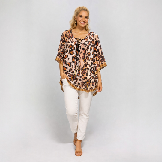 Kyra 100% Viscose Silk Embellished Tunic Top-AU 10-20