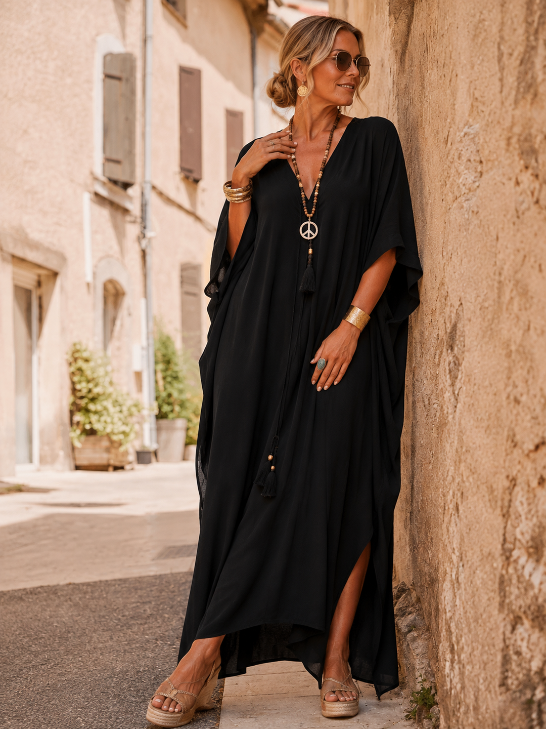 Maya Bohemian Black kaftan - Sizes Available AU 14-32