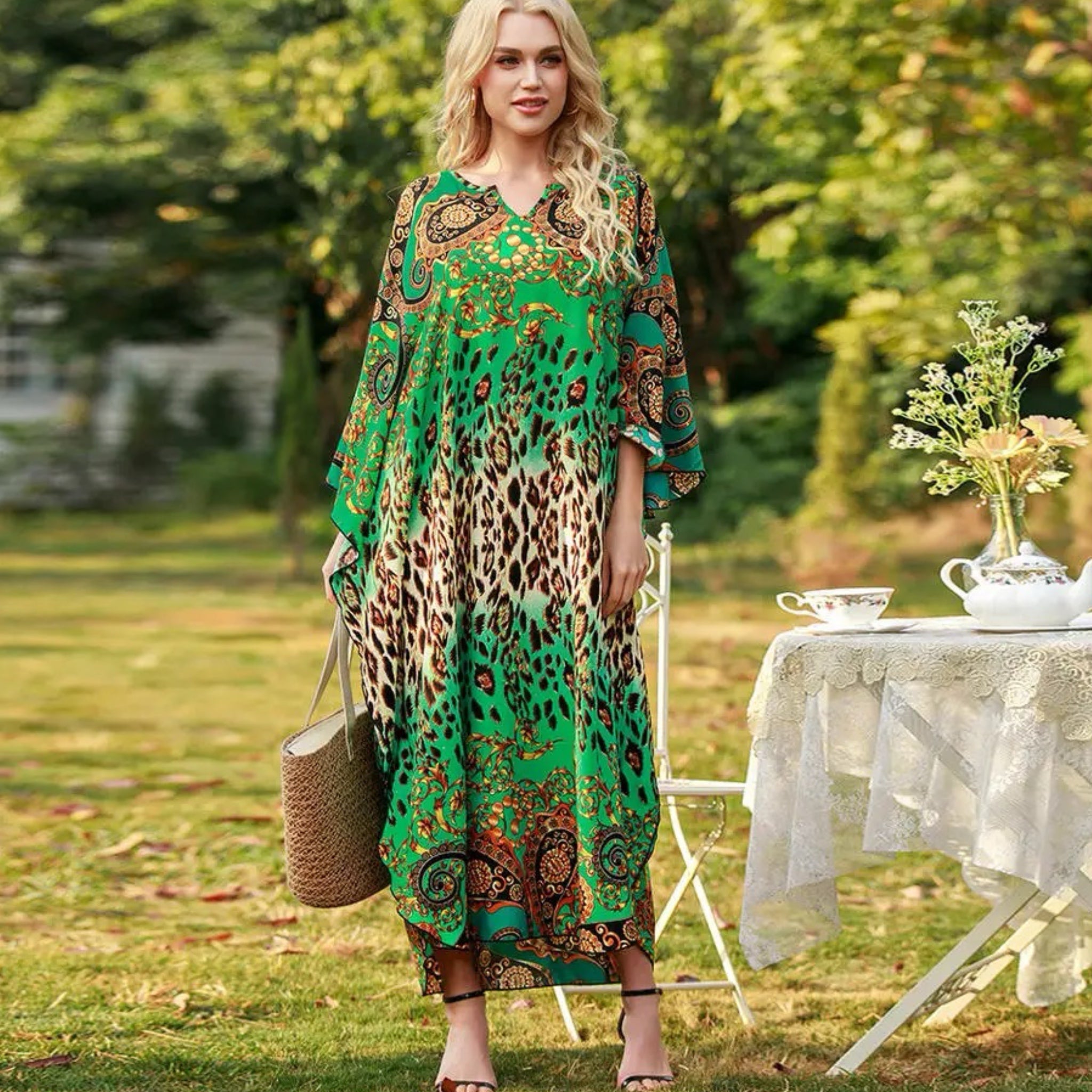 Tropical  Breezy cotton rayon Kaftan Sizes available AU 12-28