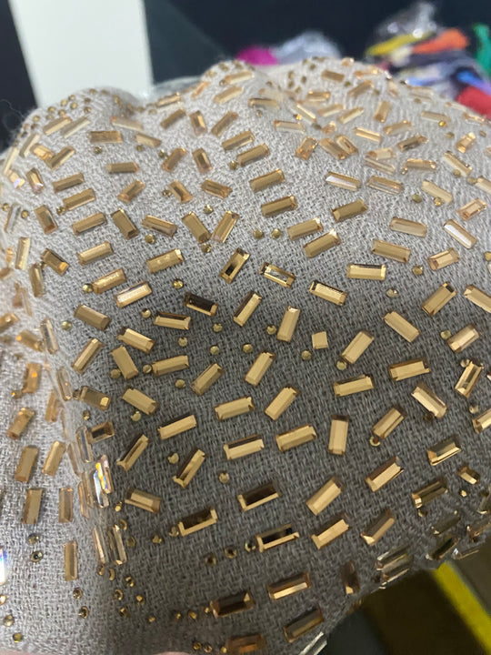 Julian Pure Cashmere Bronze Gold Beaded Crystals Handwoven Wedding Wrap Scarf
